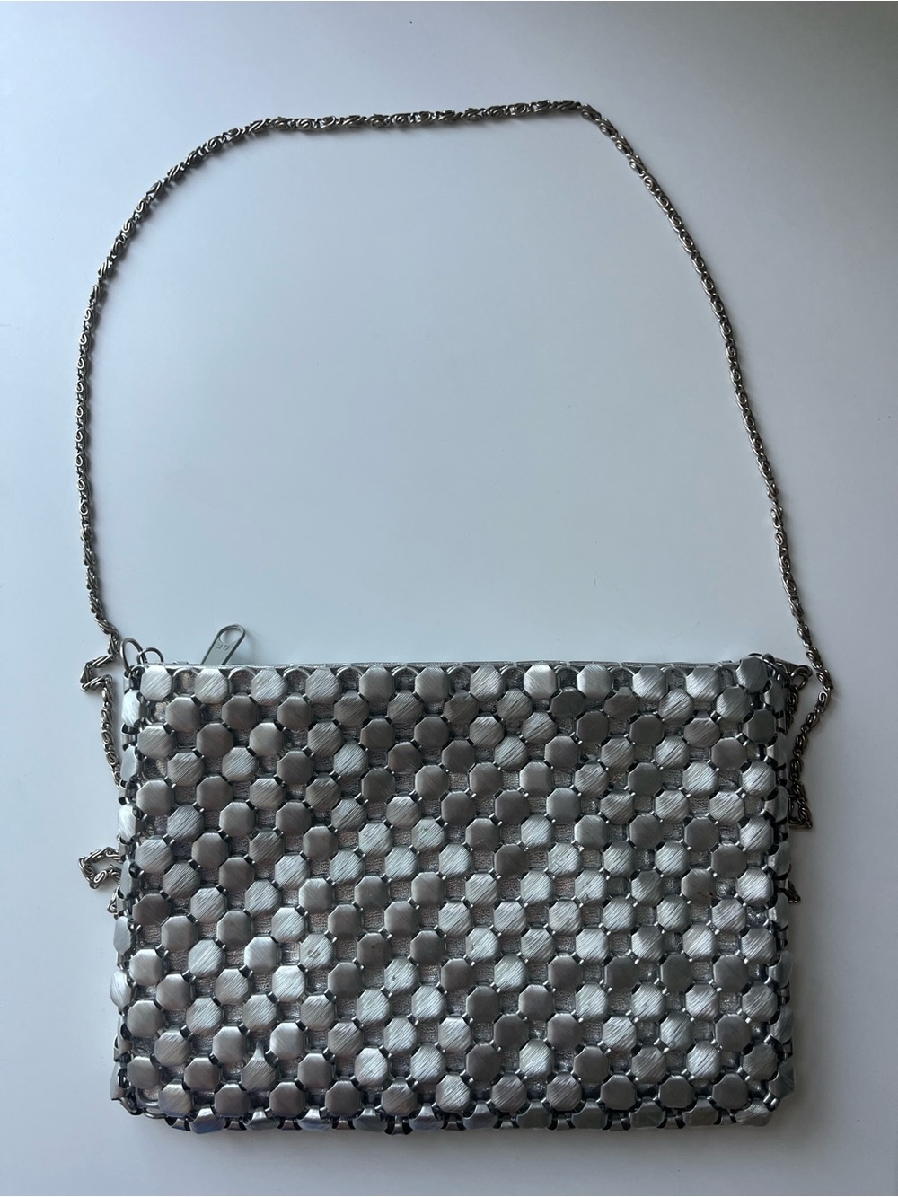 90s Grunge Silver Metallic Chainmail Crossbody Bag